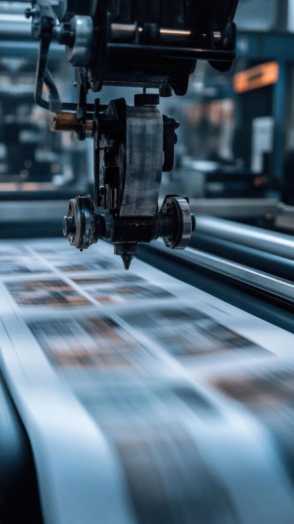 Printing press creating newspapers at high speed